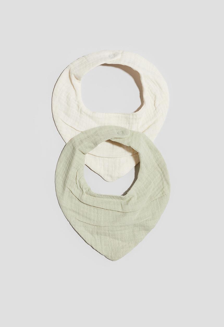 H&M - 2-pack triangular muslin bibs - light green/cream
