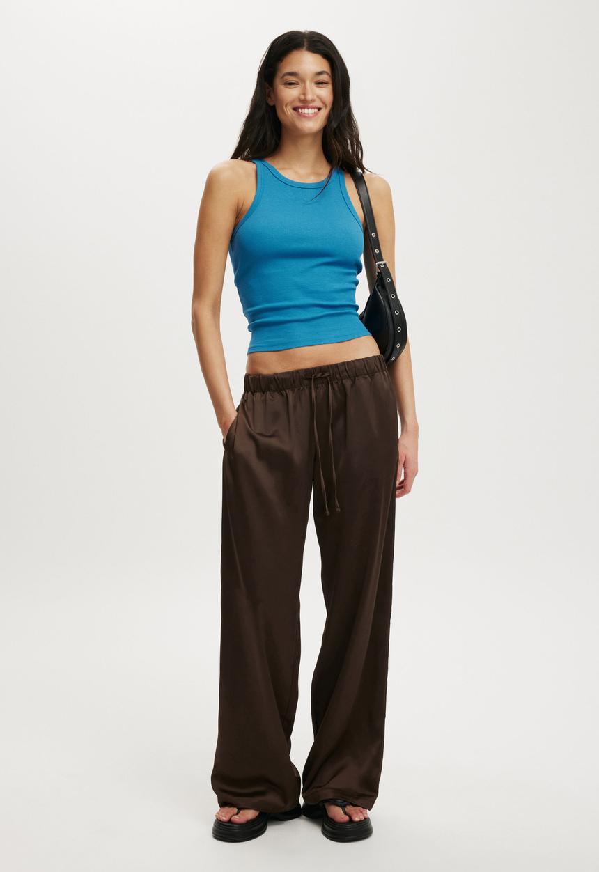 Cotton On - Low waist satin pant - rich mocha