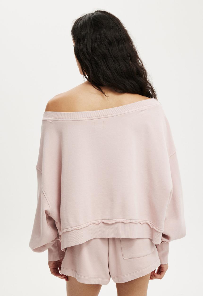 Cotton On - Off shoulder sweatshirt - washed spellbound pink spray