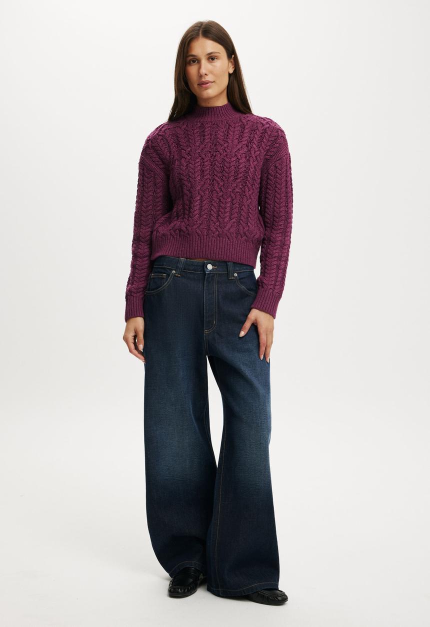 Cotton On - Extended neck cable knit - fig noir