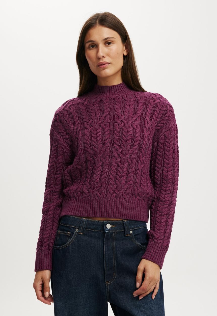 Cotton On - Extended neck cable knit - fig noir