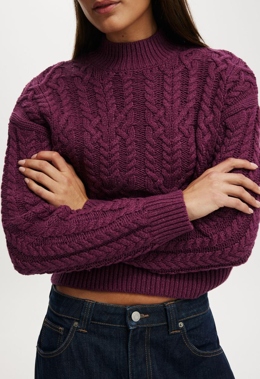 Cotton On - Extended neck cable knit - fig noir