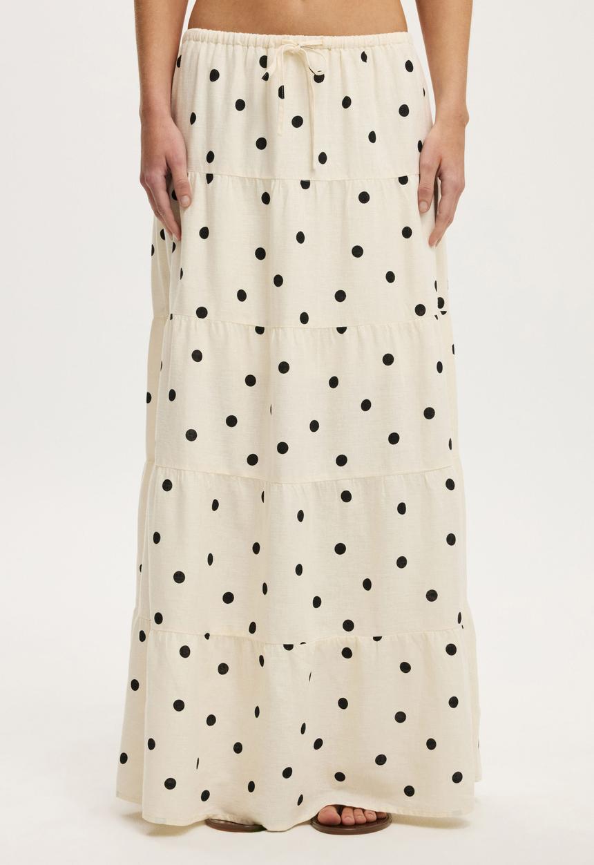Cotton On - Haven multi tiered maxi skirt - sami polka dot gardenia