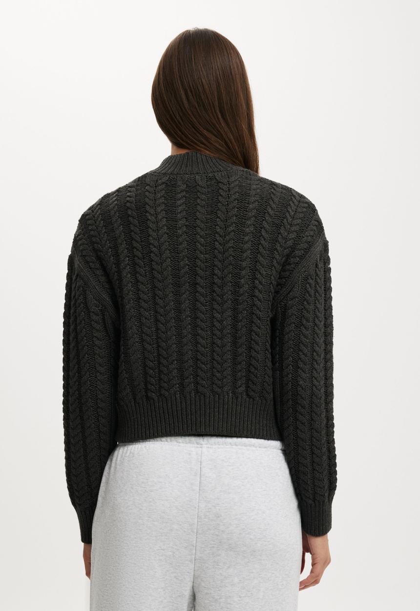 Cotton On - Extended neck cable knit - charcoal marle
