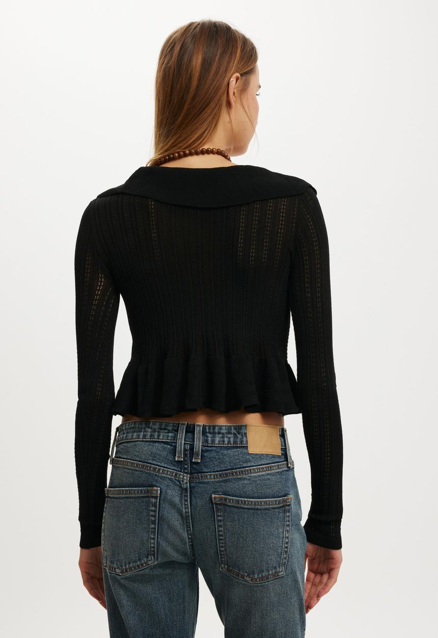 Cotton On - Ruffle knit cardi - black