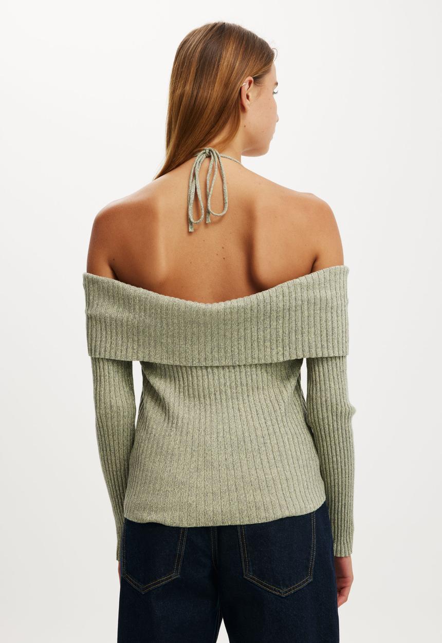 Cotton On - Button down off shoulder knit - frosted lime twist