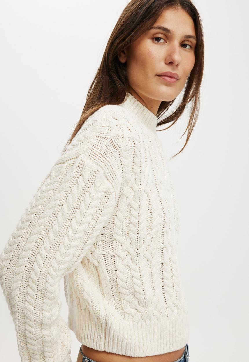 Cotton On - Boxy Mock Neck Knit Sweater - porcelain
