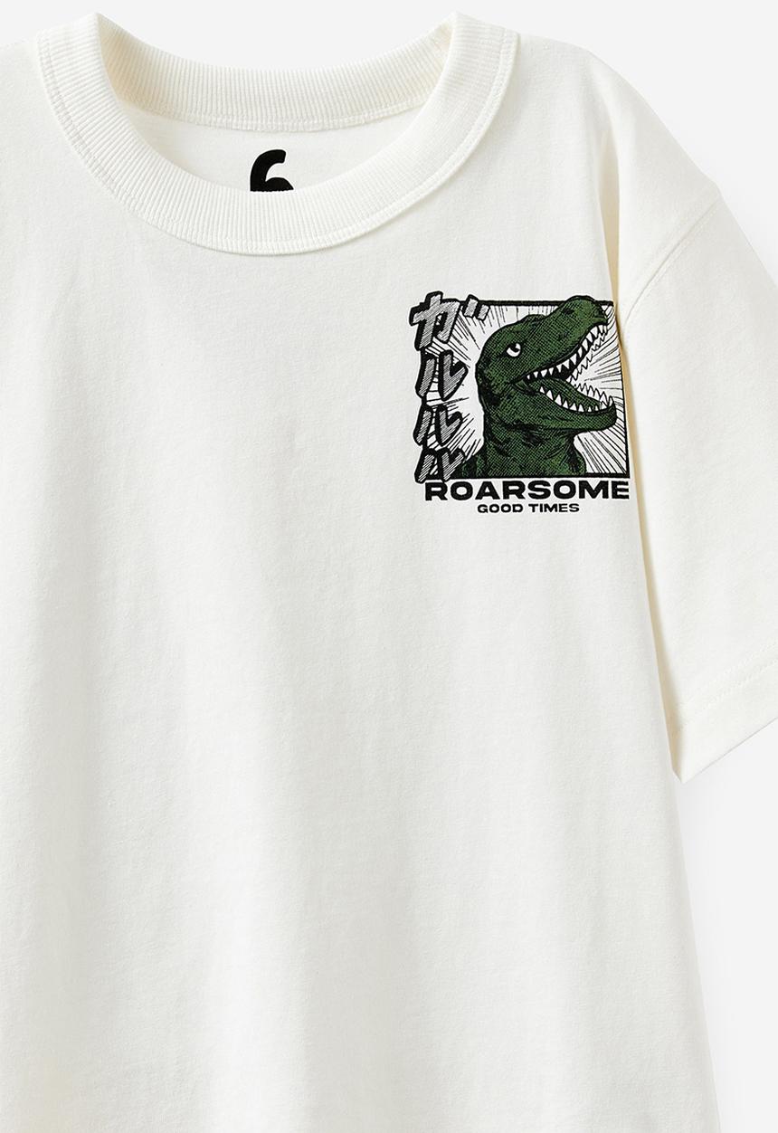 Cotton On - Jonny Short Sleeve Graphic Print Tee - Vanilla/Roarsome Good Times