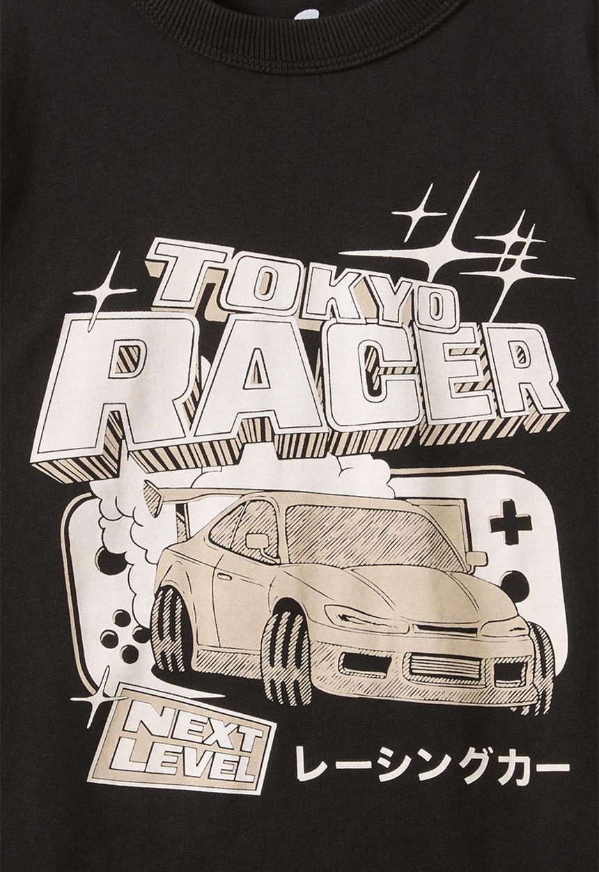 Cotton On - Jonny Short Sleeve Graphic Print Tee - Black/Tokyo Racer