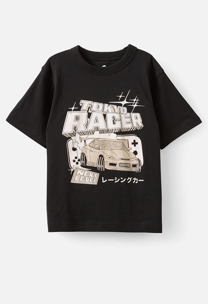 Cotton On - Jonny Short Sleeve Graphic Print Tee - Black/Tokyo Racer