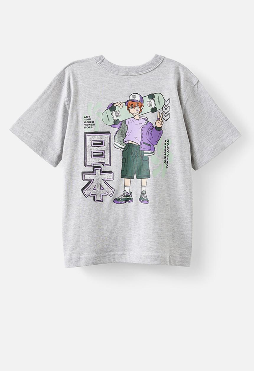 Cotton On - Jonny Short Sleeve Graphic Print Tee - Grey Marle/Skate Play