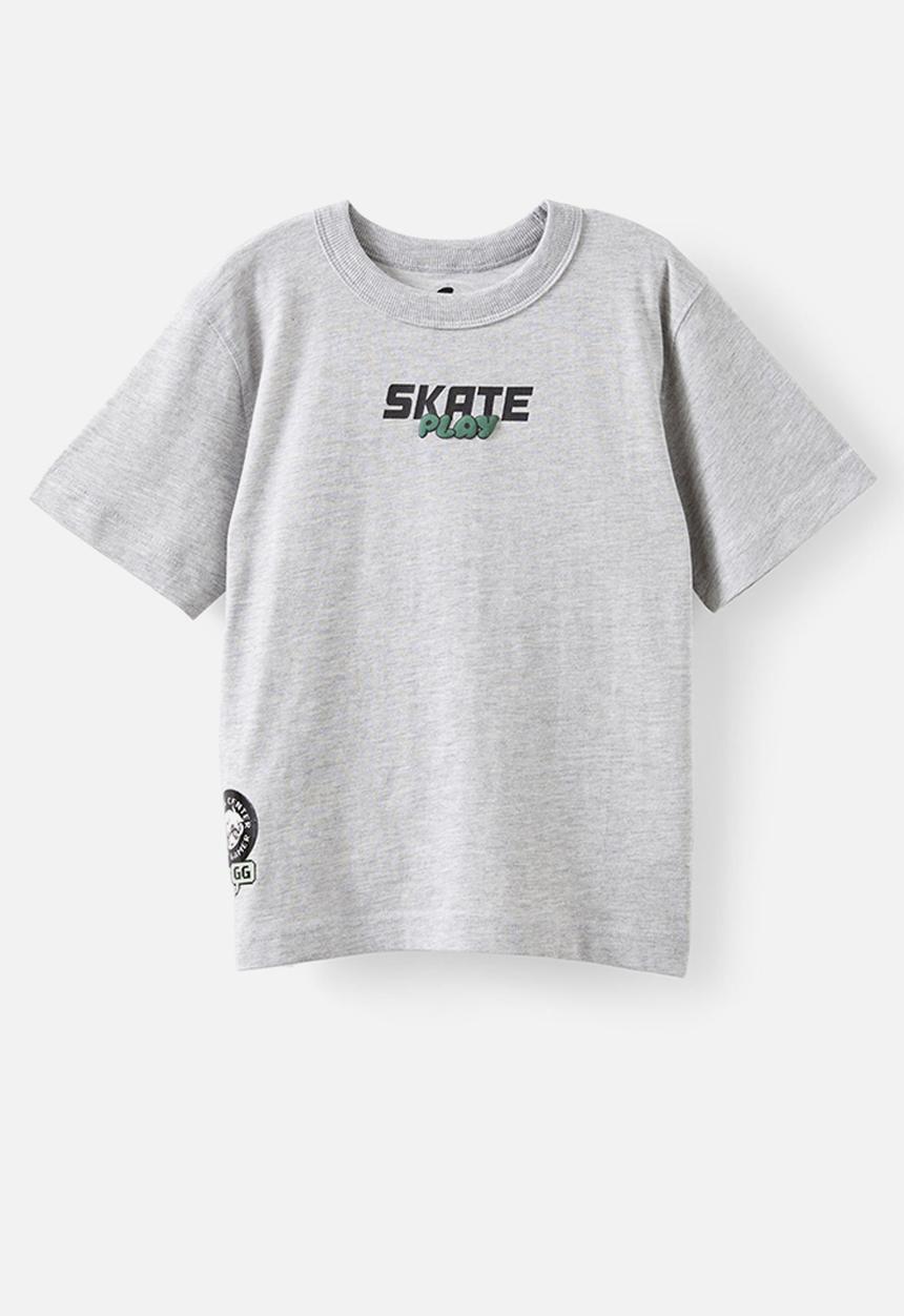 Cotton On - Jonny Short Sleeve Graphic Print Tee - Grey Marle/Skate Play