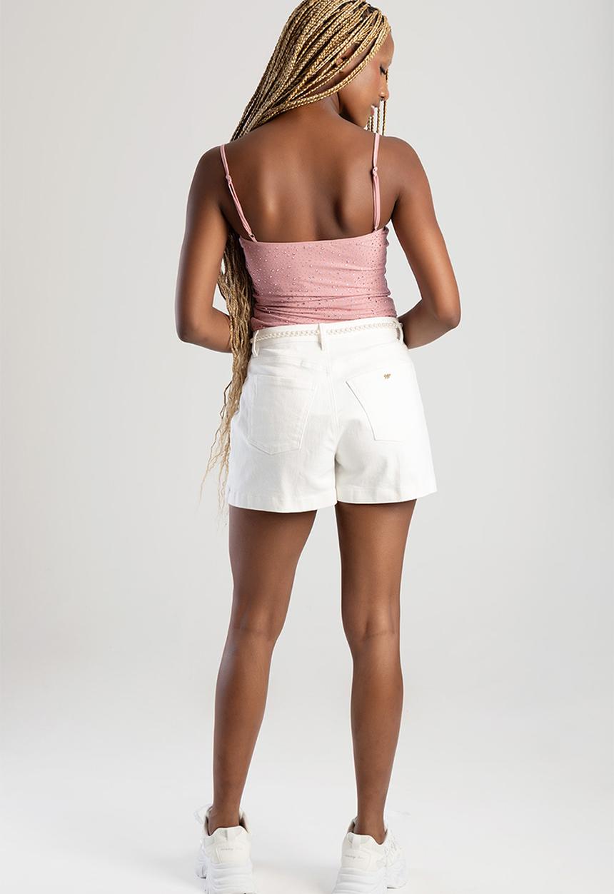 SISSY BOY - High Waist White Shorts With Pearl And Lace Belt  - White