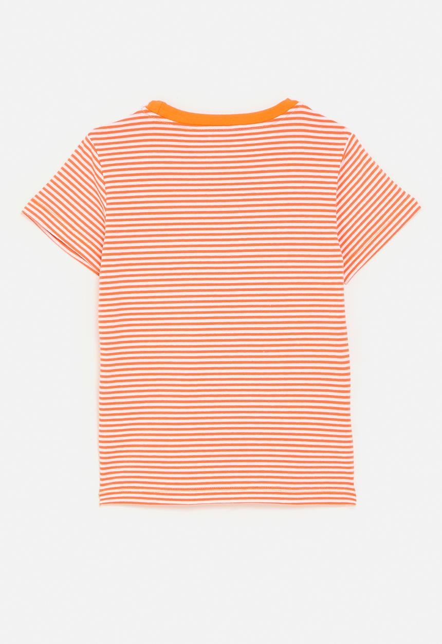 Pop Candy - Candy striped tee with multi detail dino graphic - orange