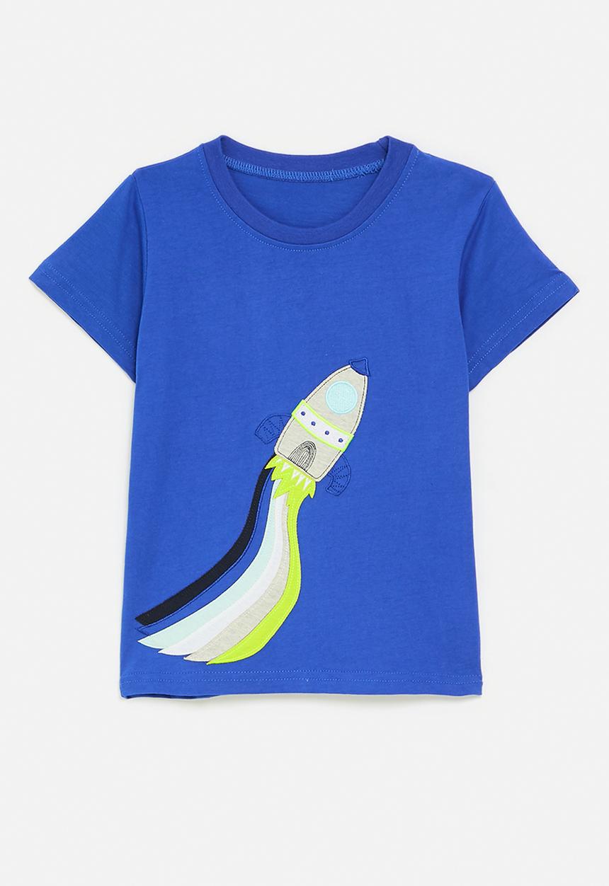 Pop Candy - Rocket patch graphic tee with embroidery detail - royal blue