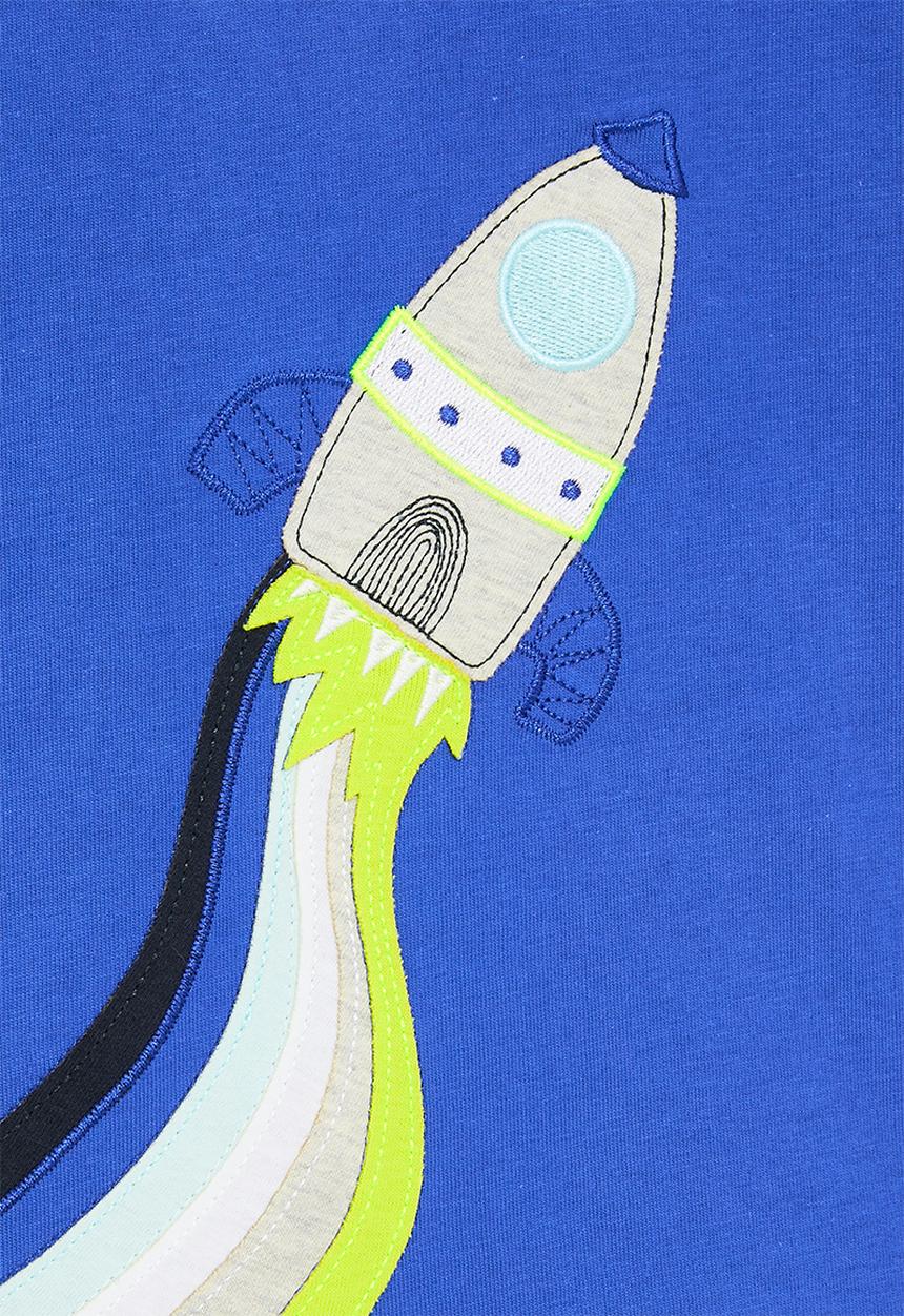 Pop Candy - Rocket patch graphic tee with embroidery detail - royal blue