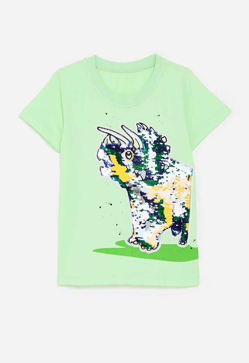 Pop Candy - Sequinned dino graphic tee - tea green