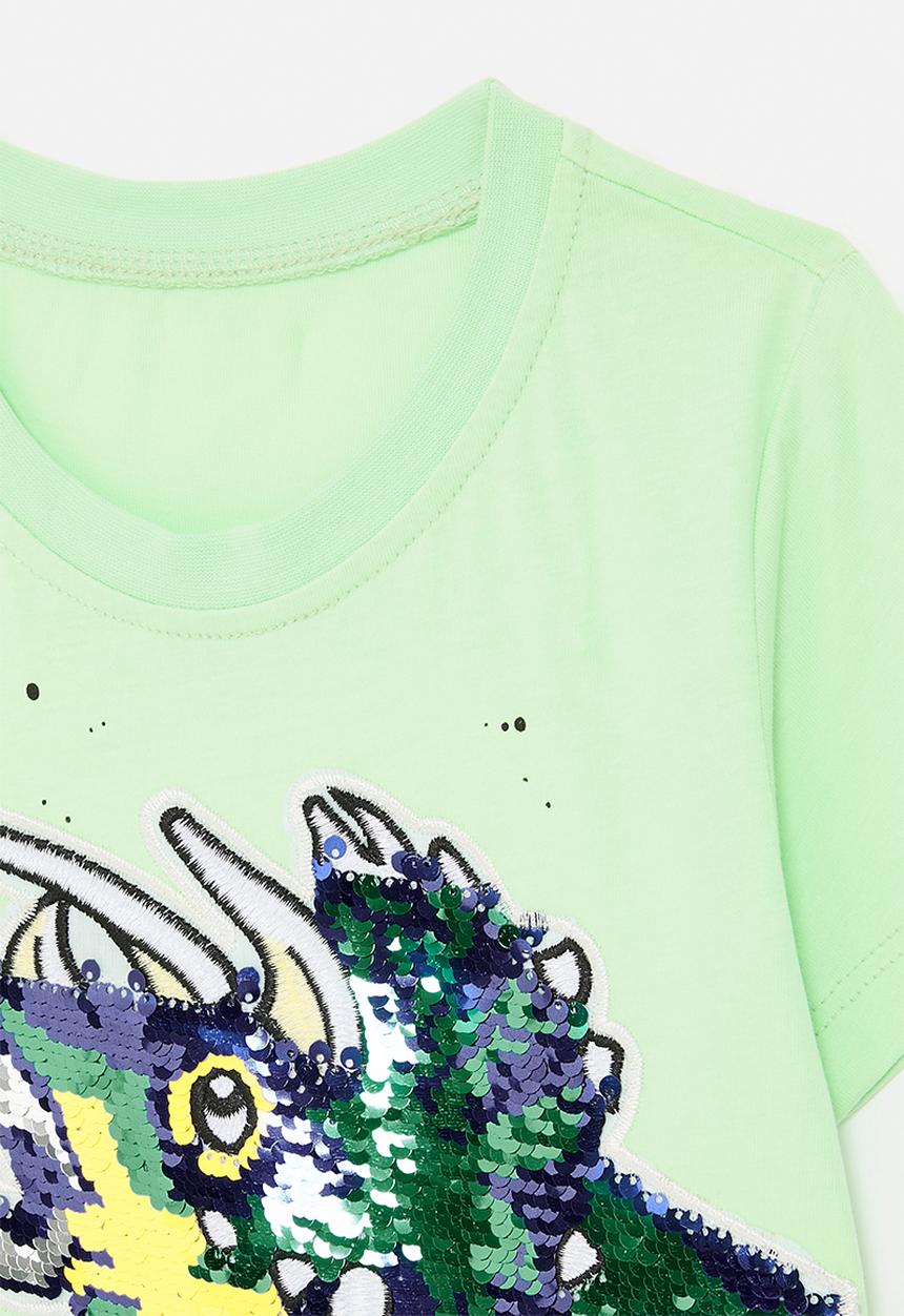 Pop Candy - Sequinned dino graphic tee - tea green