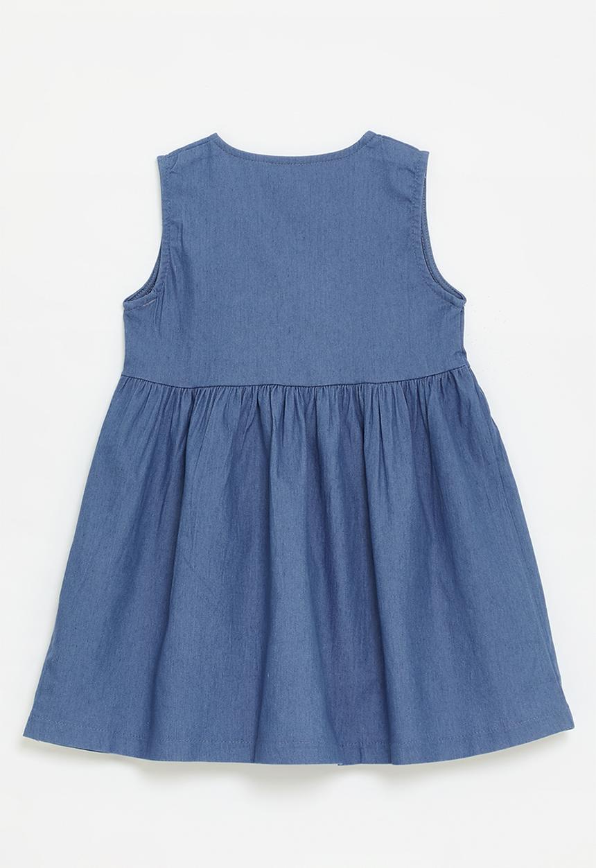 Pop Candy - Daisy stitched button down denim dress - blue