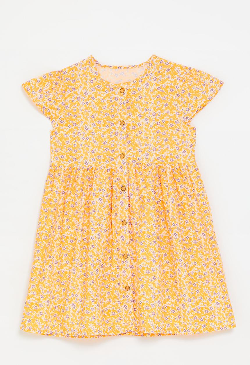 Pop Candy - Ditsy floral button down dress - light orange