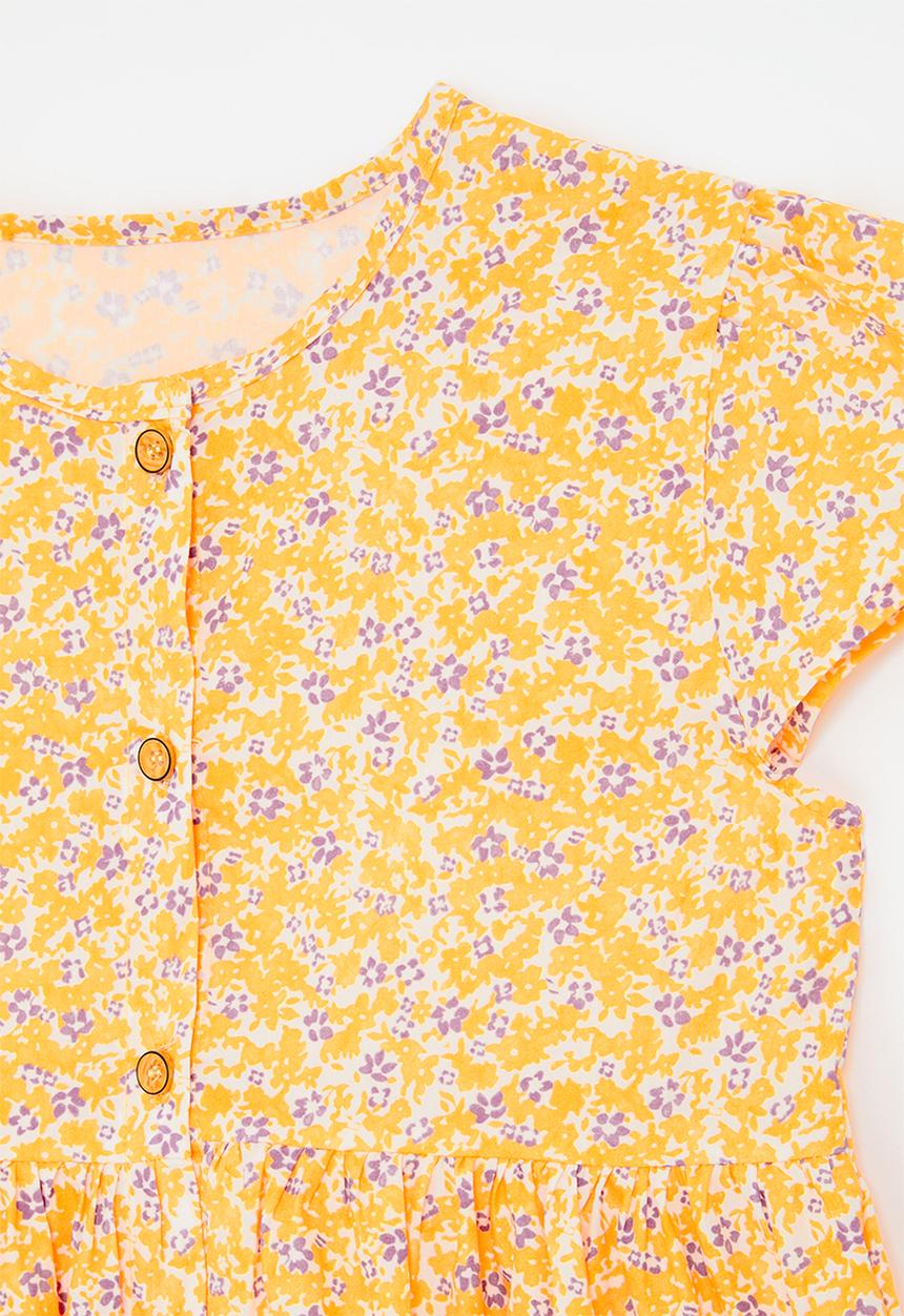 Pop Candy - Ditsy floral button down dress - light orange