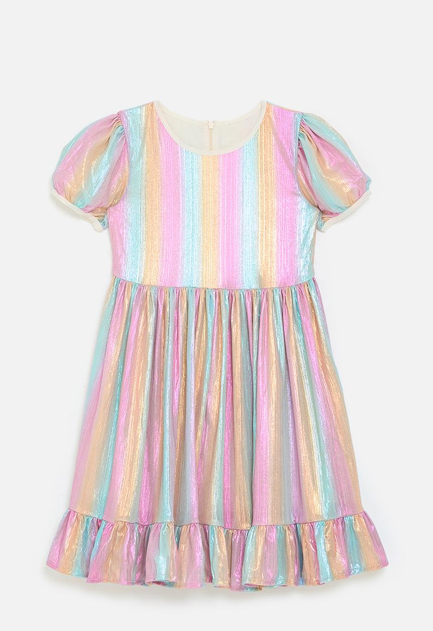 Pop Candy - Metallic skater dress with frilled hem - multicolour 