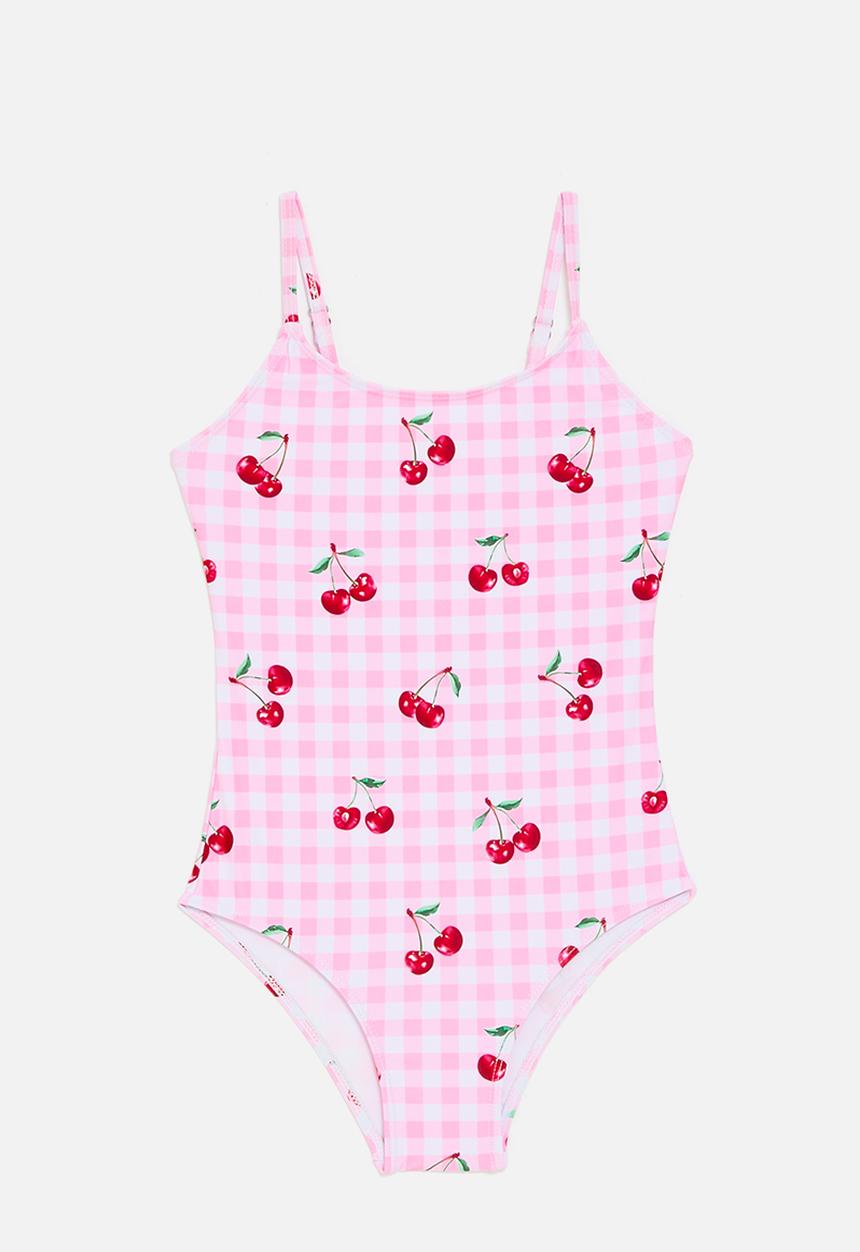 Pop Candy - Cherry all-over-print swimsuit - pink gingham
