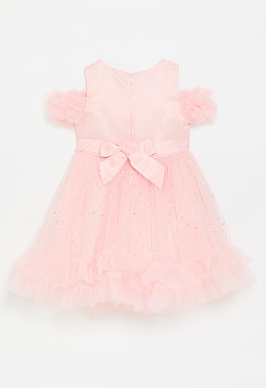 Pop Candy - Off the shoulder ruffle occasion dress - light pink peach