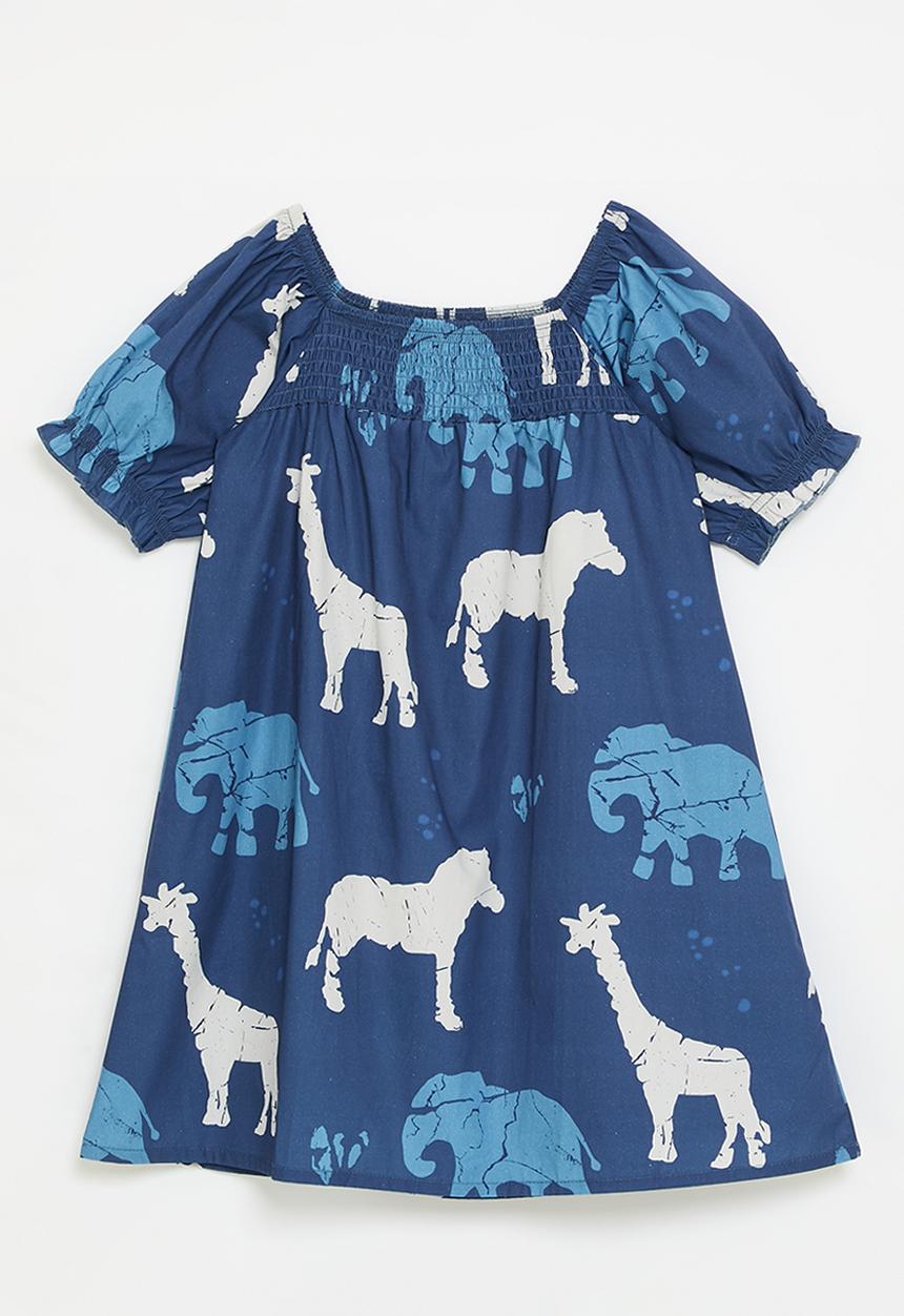 Pop Candy - Animal all-over-print dress - dark blue/blue/white