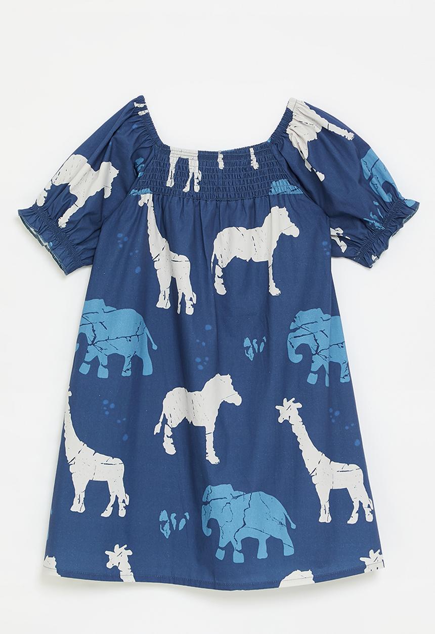 Pop Candy - Animal all-over-print dress - dark blue/blue/white