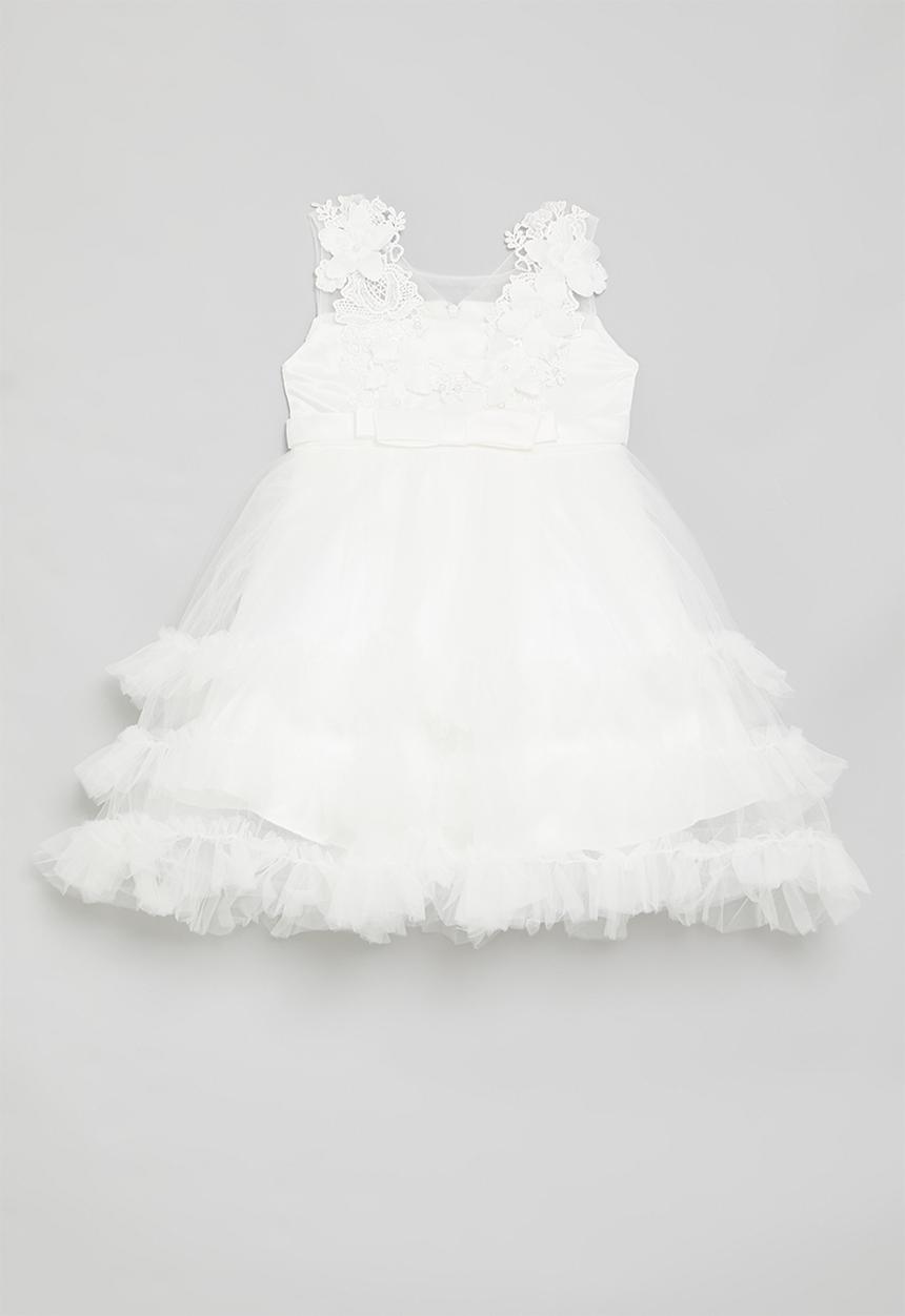 Pop Candy - Applique bows bodice occasion dress - white