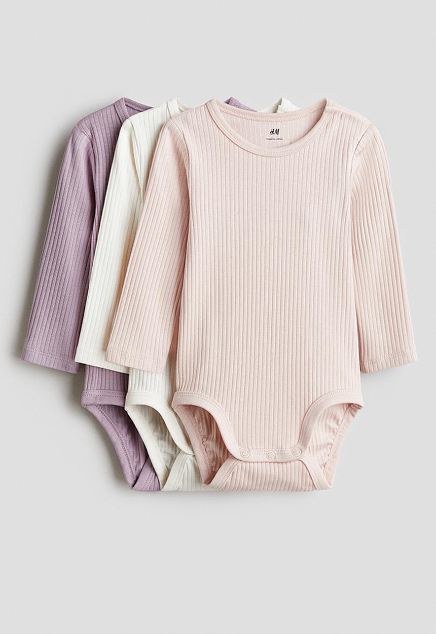 H&M - 3-Pack ribbed bodysuits - light pink/purple/white