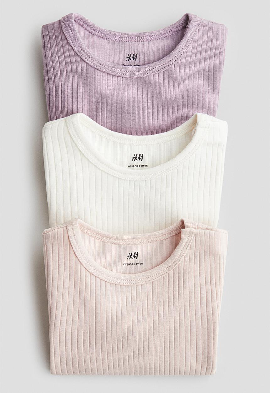 H&M - 3-Pack ribbed bodysuits - light pink/purple/white