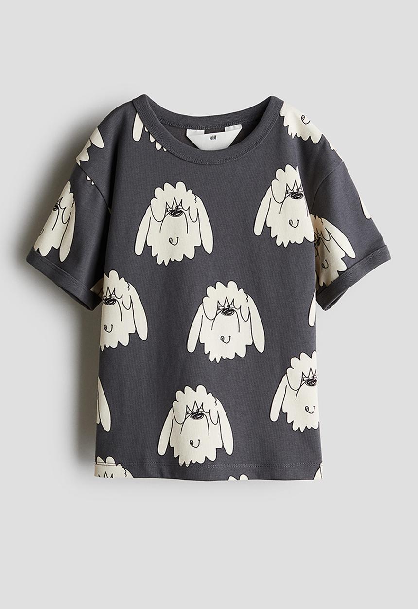 H&M - Printed cotton T-shirt - dark grey dogs 