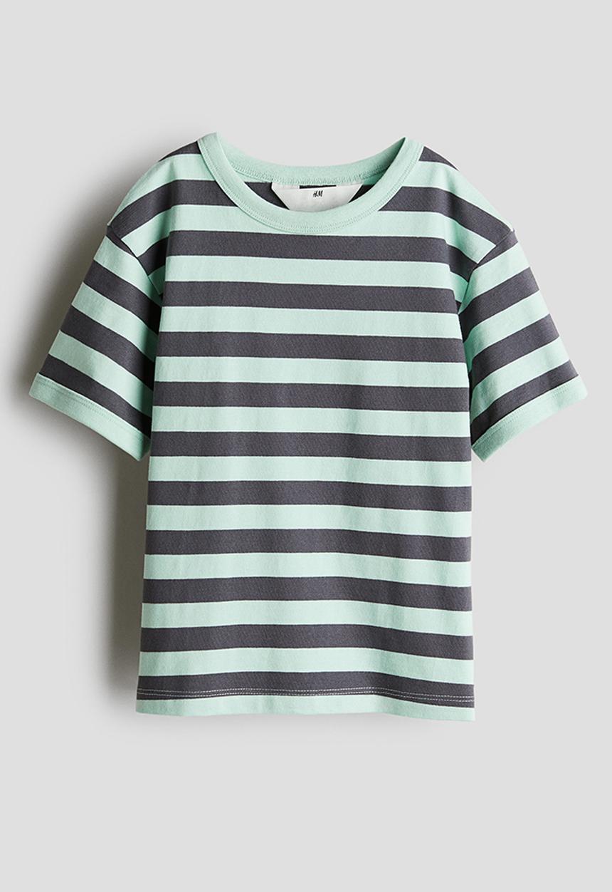H&M - Printed cotton T-shirt - turquoise striped