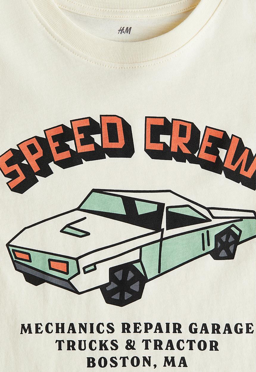 H&M - Printed t-shirt - light yellow speed crew