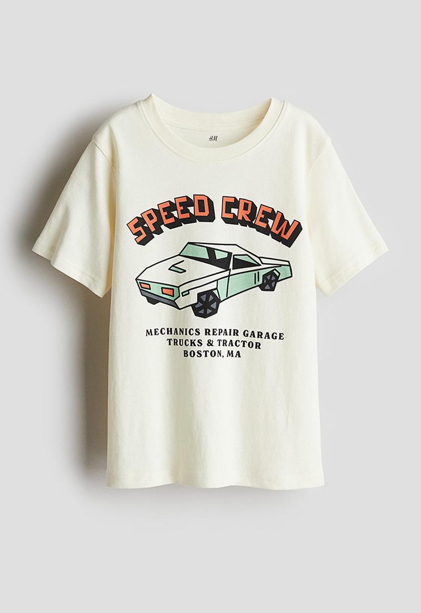 H&M - Printed t-shirt - light yellow speed crew