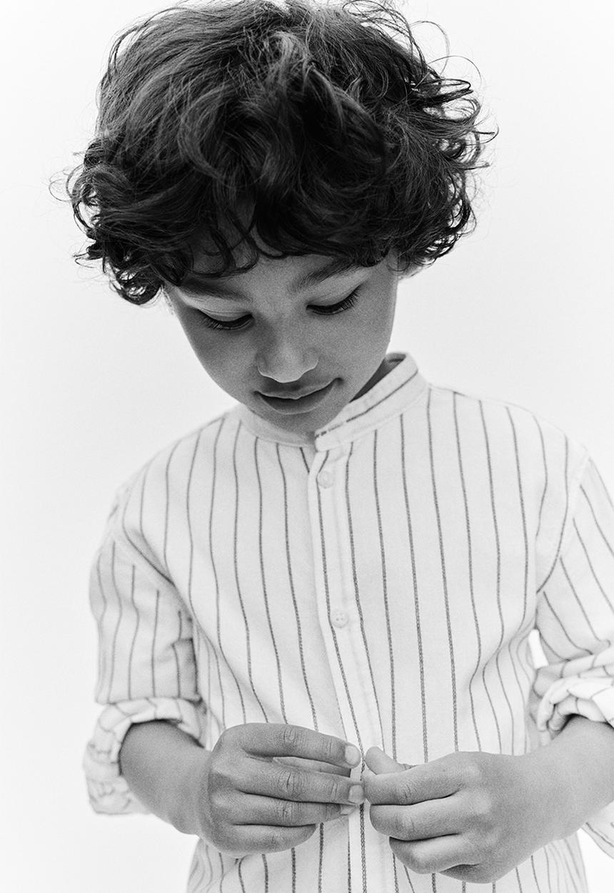 H&M - Cotton grandad shirt - white striped