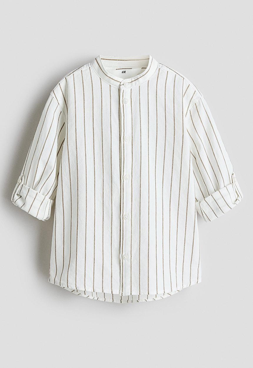 H&M - Cotton grandad shirt - white striped