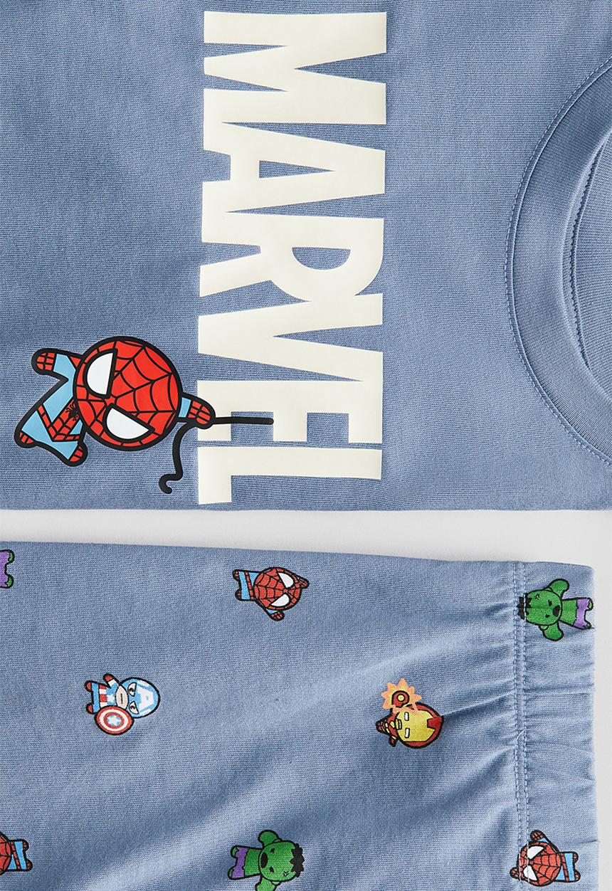 H&M - Printed cotton jersey pyjamas - light dusty blue marvel