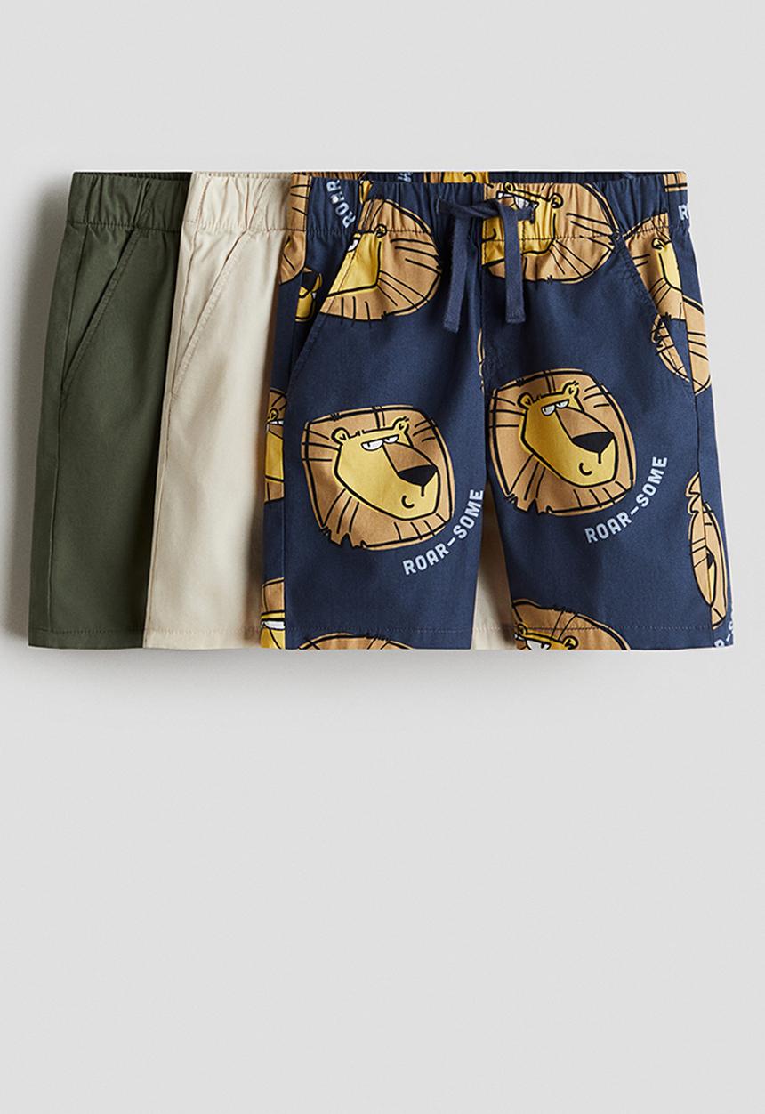 H&M - 3-Pack cotton shorts - navy blue/lions