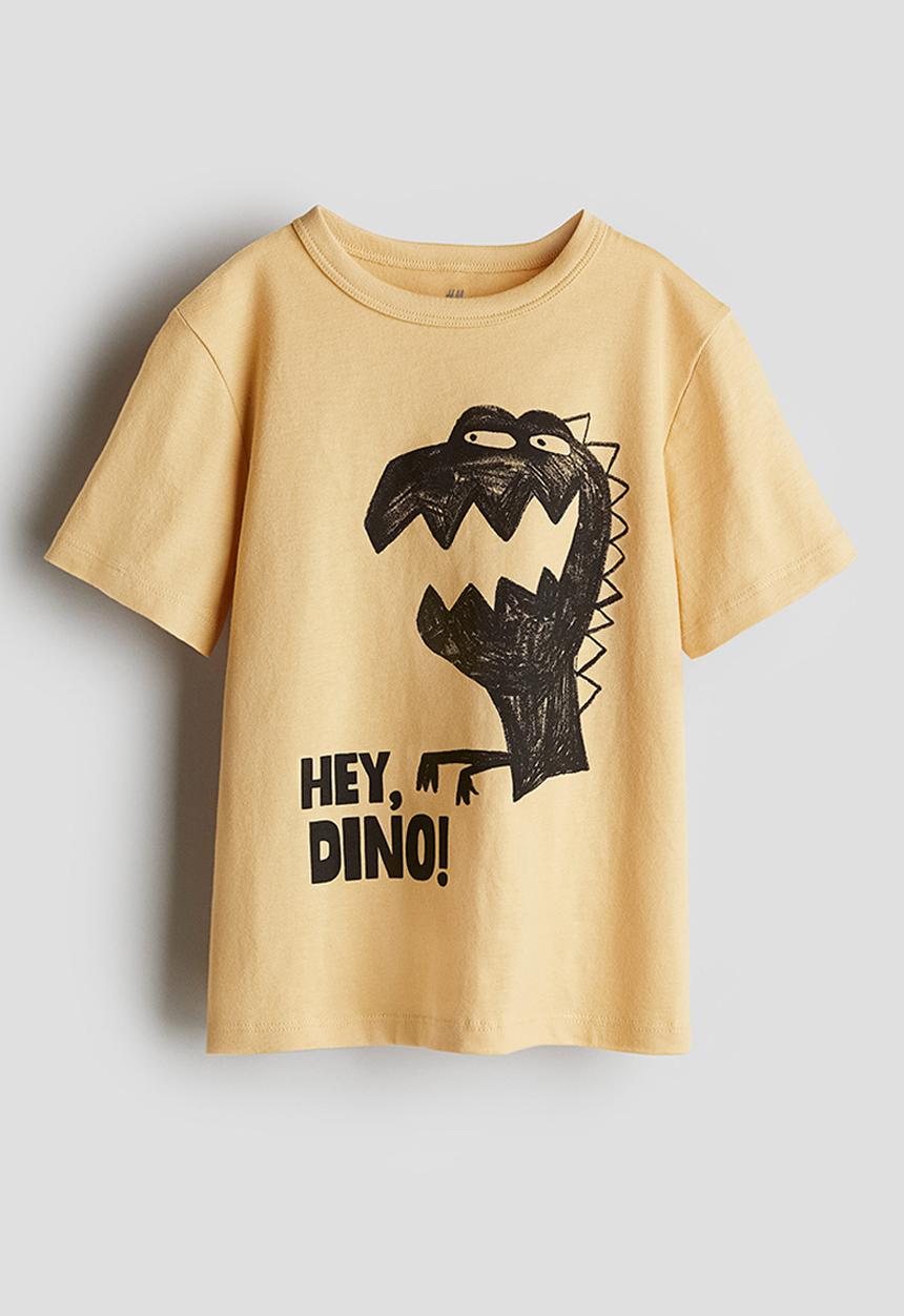 H&M - Printed cotton T-shirt - yellow/hey dino