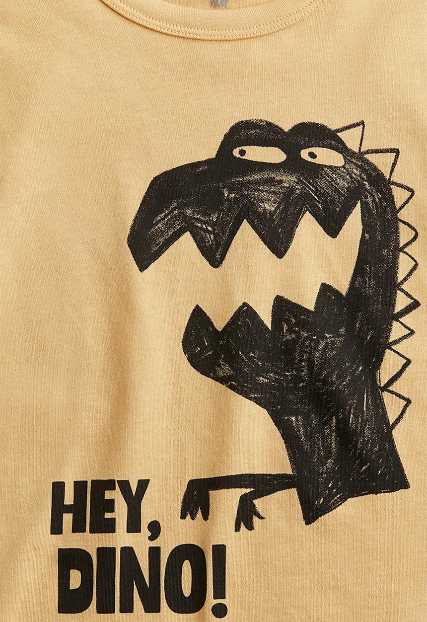 H&M - Printed cotton T-shirt - yellow/hey dino