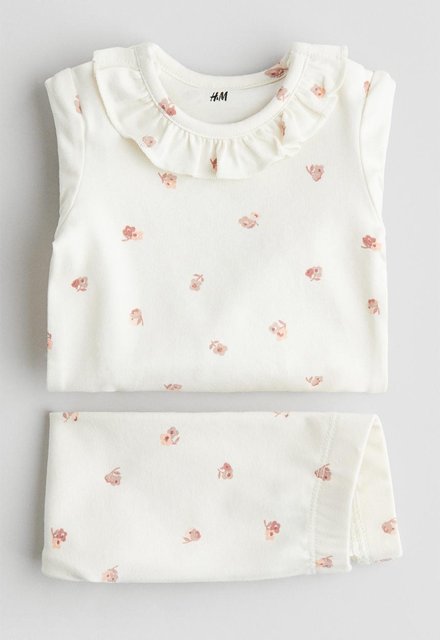 H&M - 2-Piece cotton jersey set - white floral 