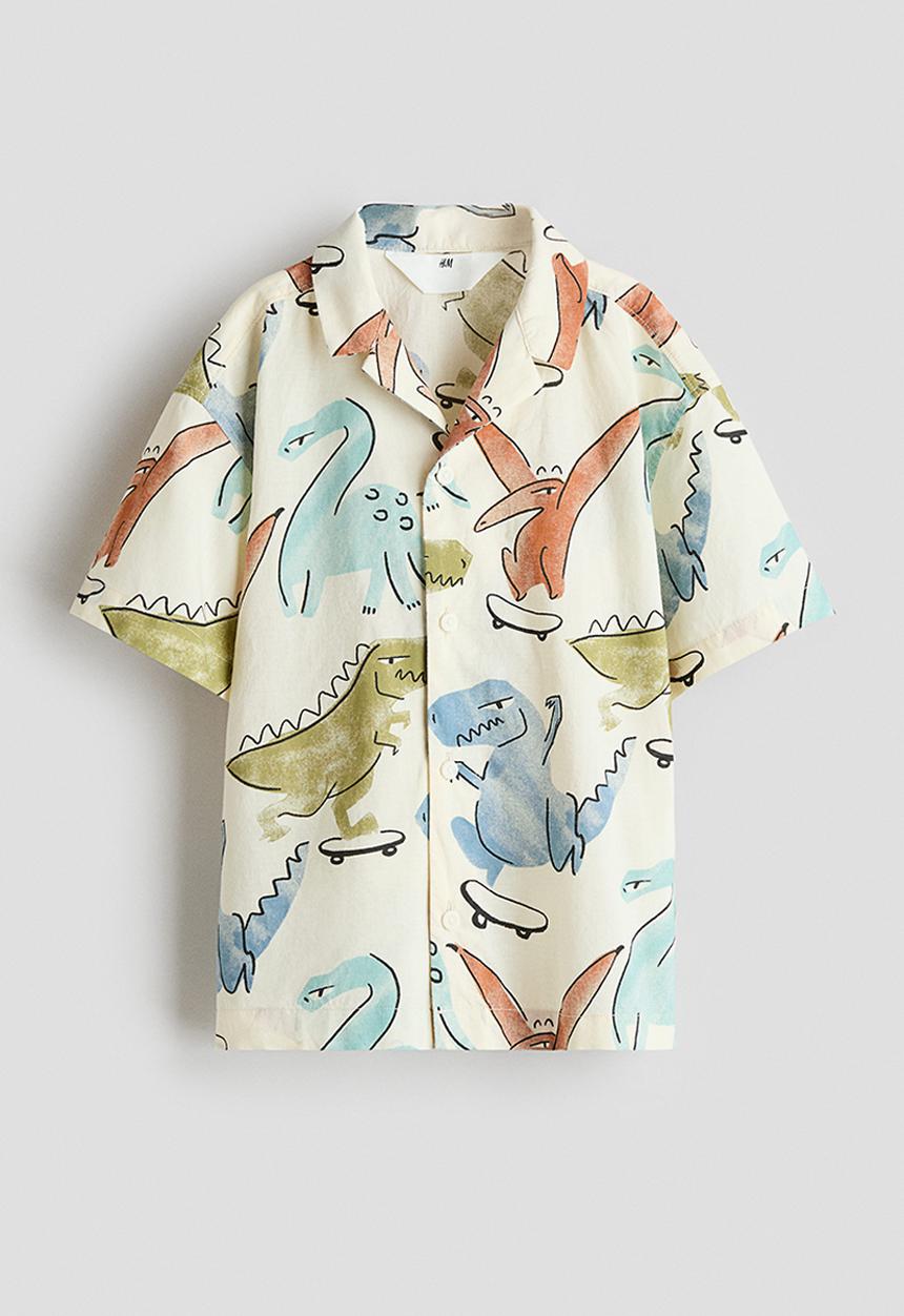 H&M - Printed resort shirt - light yellow dinosaurs