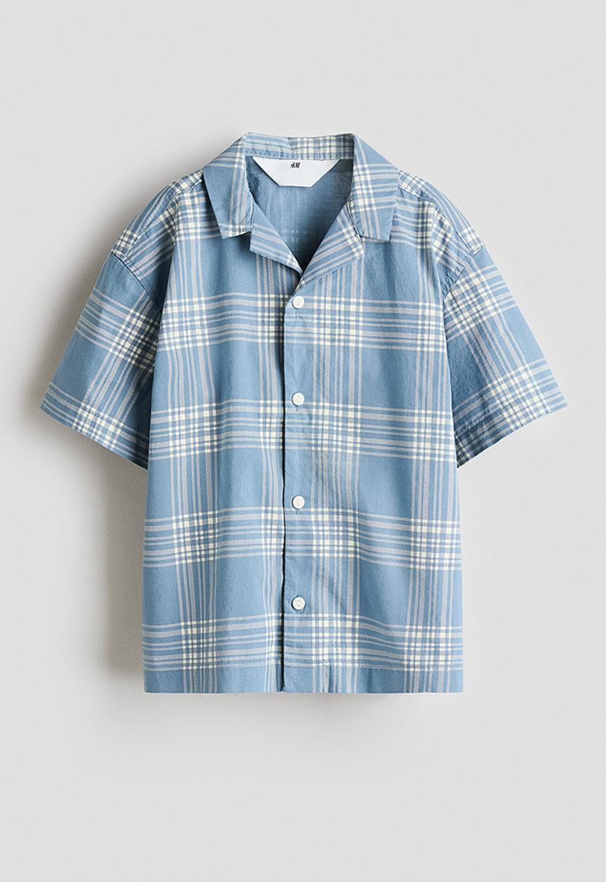 H&M - Printed resort shirt - light blue checked