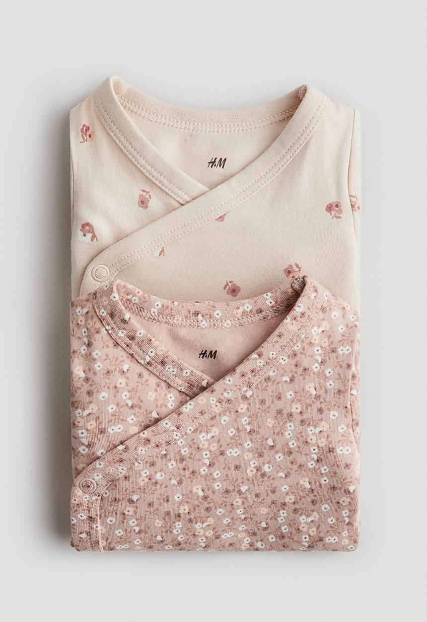 H&M - 2-Pack cotton wrapover bodysuits - dusty pink floral