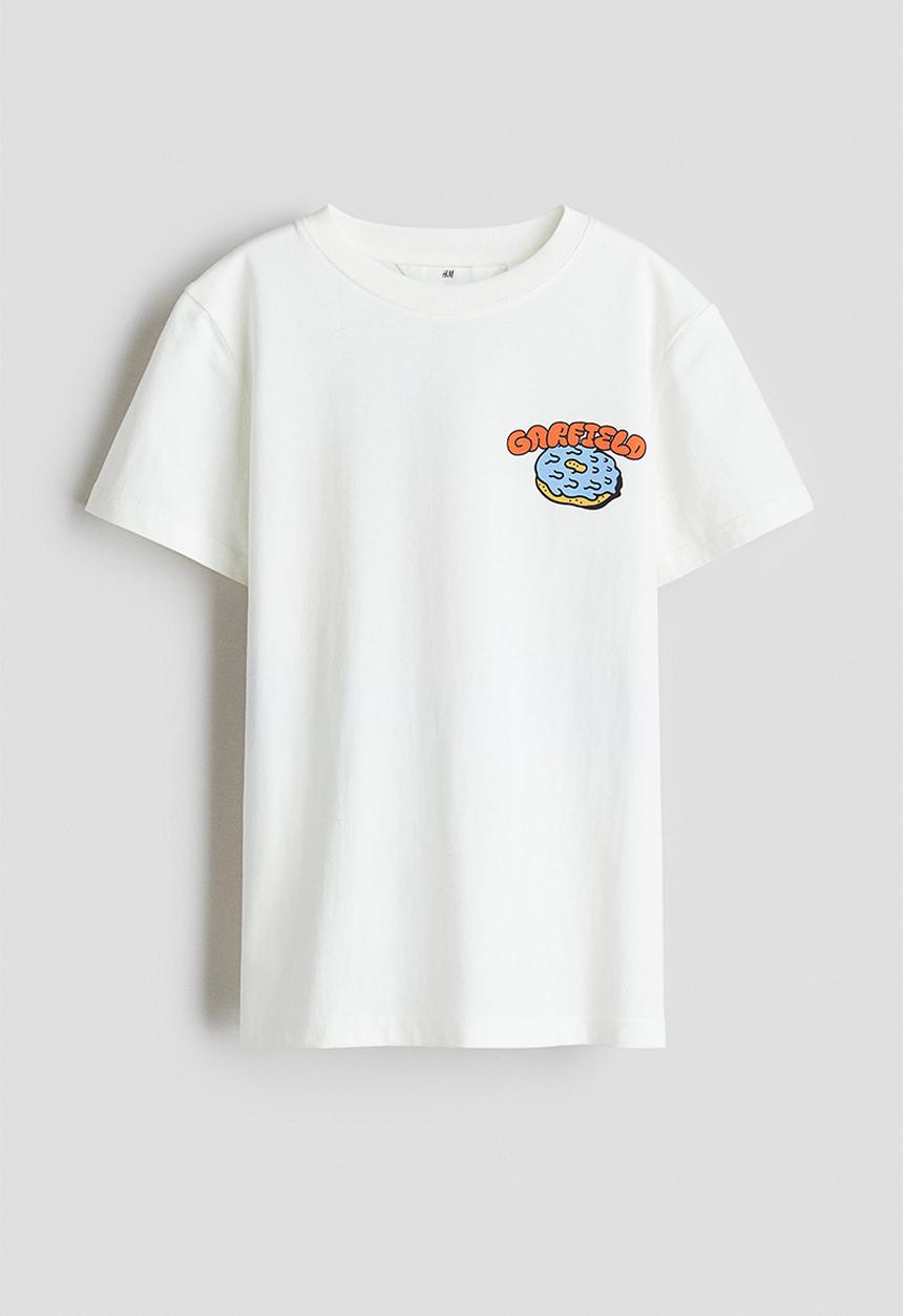 H&M - Print-motif cotton T-shirt - white garfield