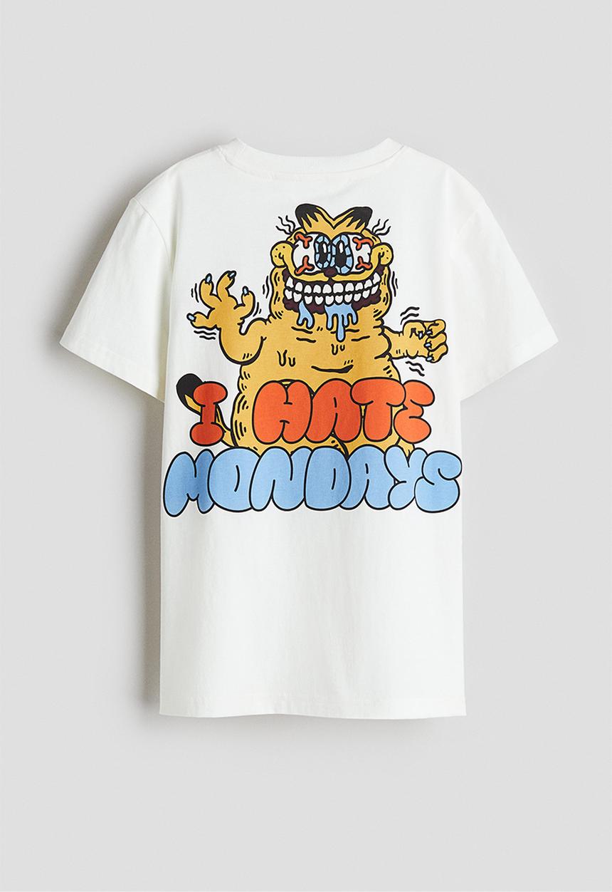 H&M - Print-motif cotton T-shirt - white garfield