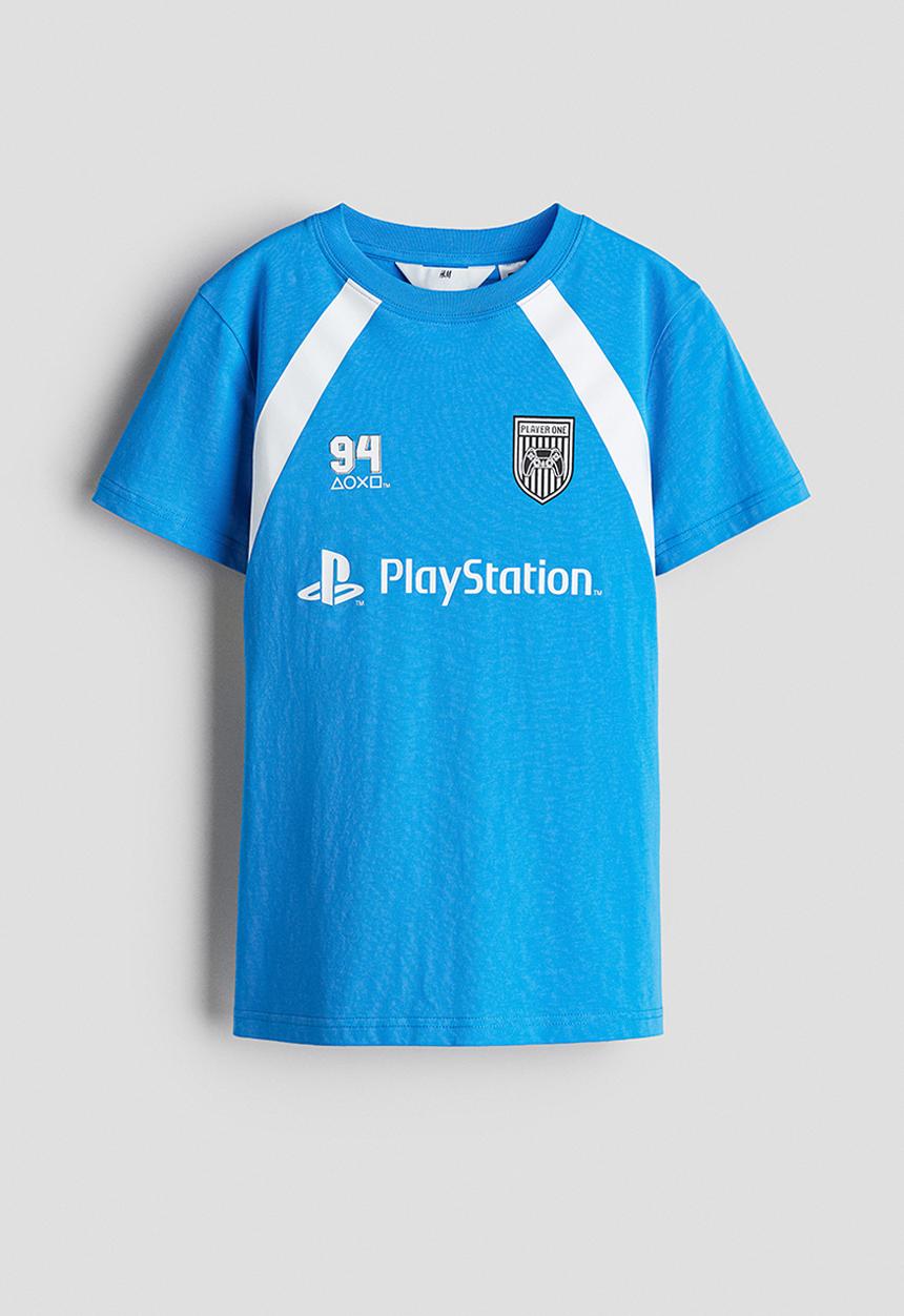 H&M - Print-motif cotton T-shirt - bright blue playstation